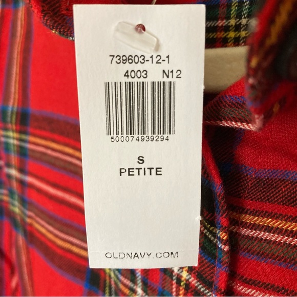 NWT Old Navy Long-Sleeve Red Plaid Flannel Shirt Size S Petite - Picture 5 of 6